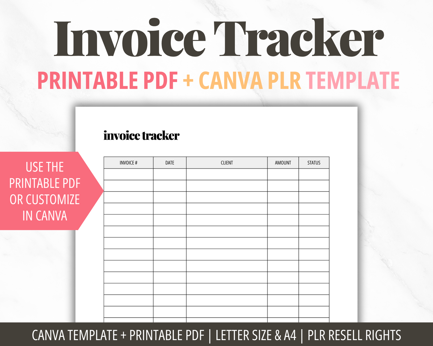 Invoice Tracker Canva Template PLR Editable Small Business Invoice Tracking