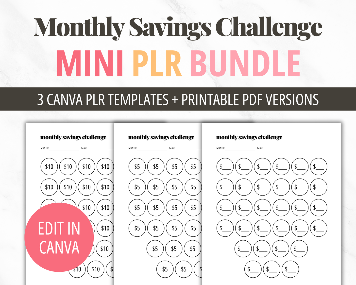 Monthly Savings Challenge Printable PDF | Savings Challenge Tracker Editable Canva Template PLR