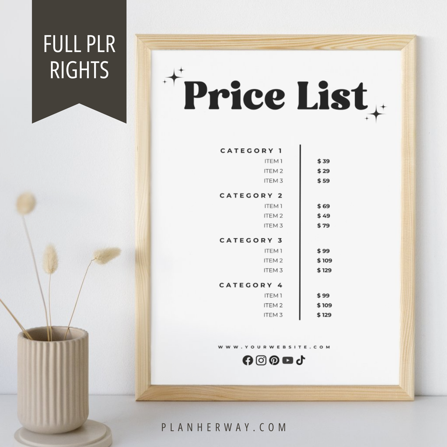 Price List Template Canva PLR | Editable Product Pricing List Printable