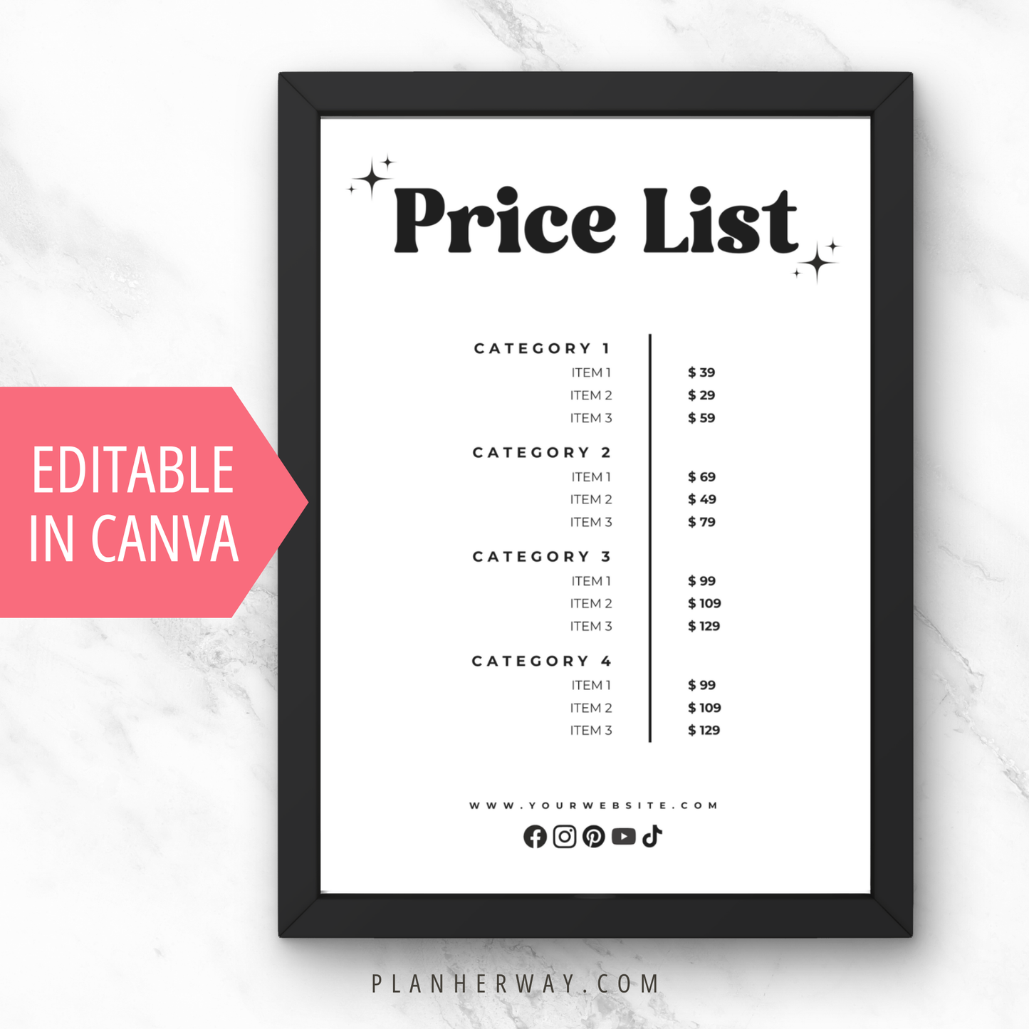 Price List Template Canva PLR | Editable Product Pricing List Printable