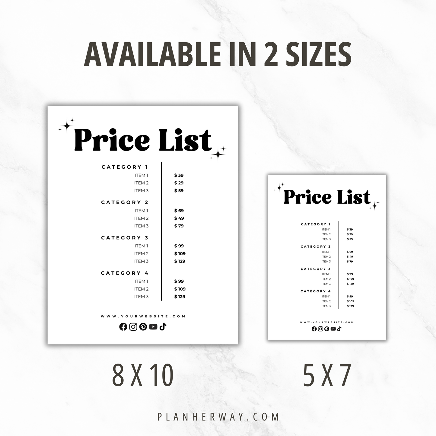 Price List Template Canva PLR | Editable Product Pricing List Printable