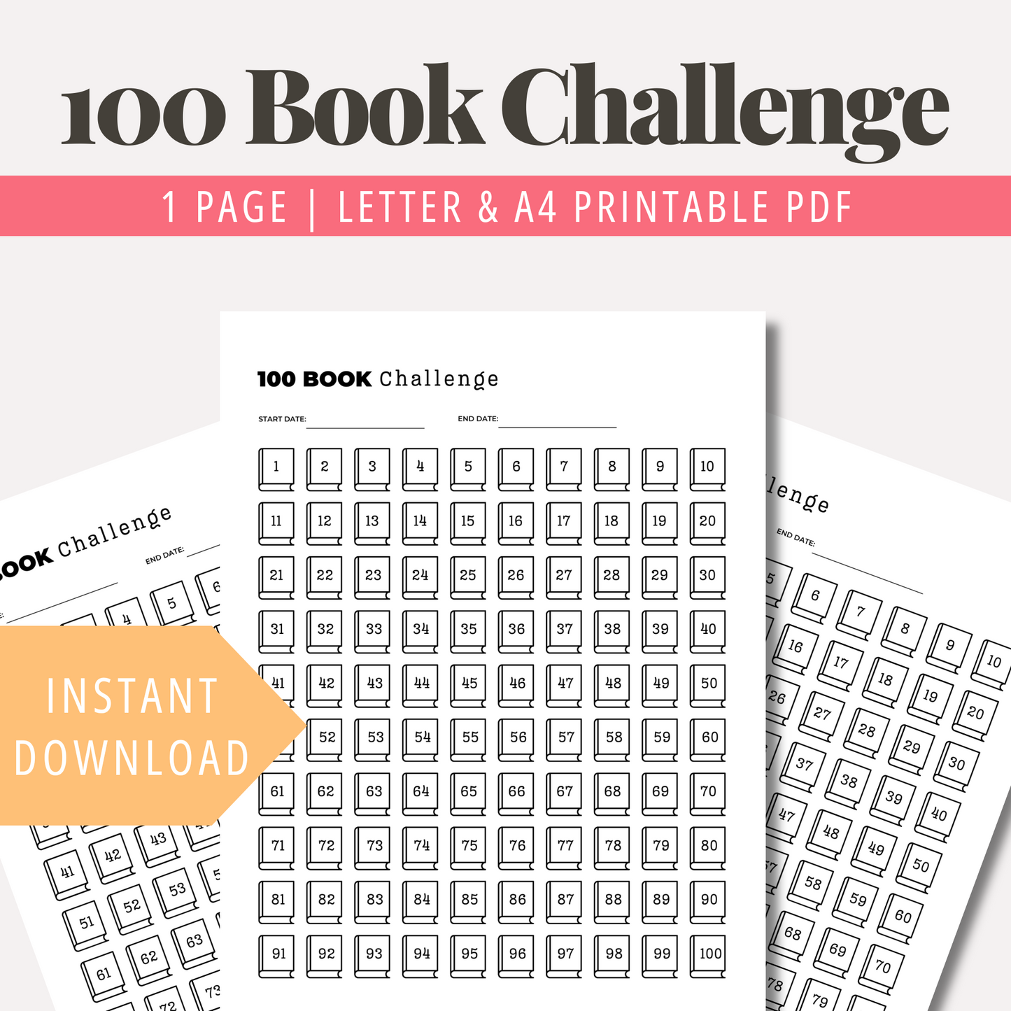 100 Book Challenge Template Printable Reading Challenge PDF