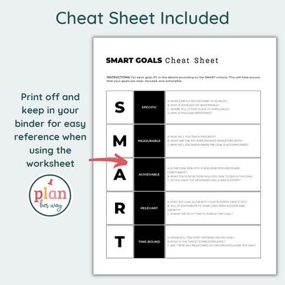SMART Goals Cheat Sheet Printable PDF Worksheet Template