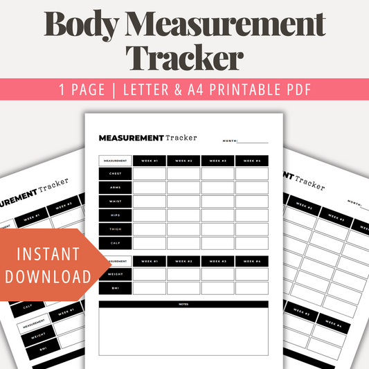 Body Measurement Tracker Printable Body & Weight Chart Tracker PDF