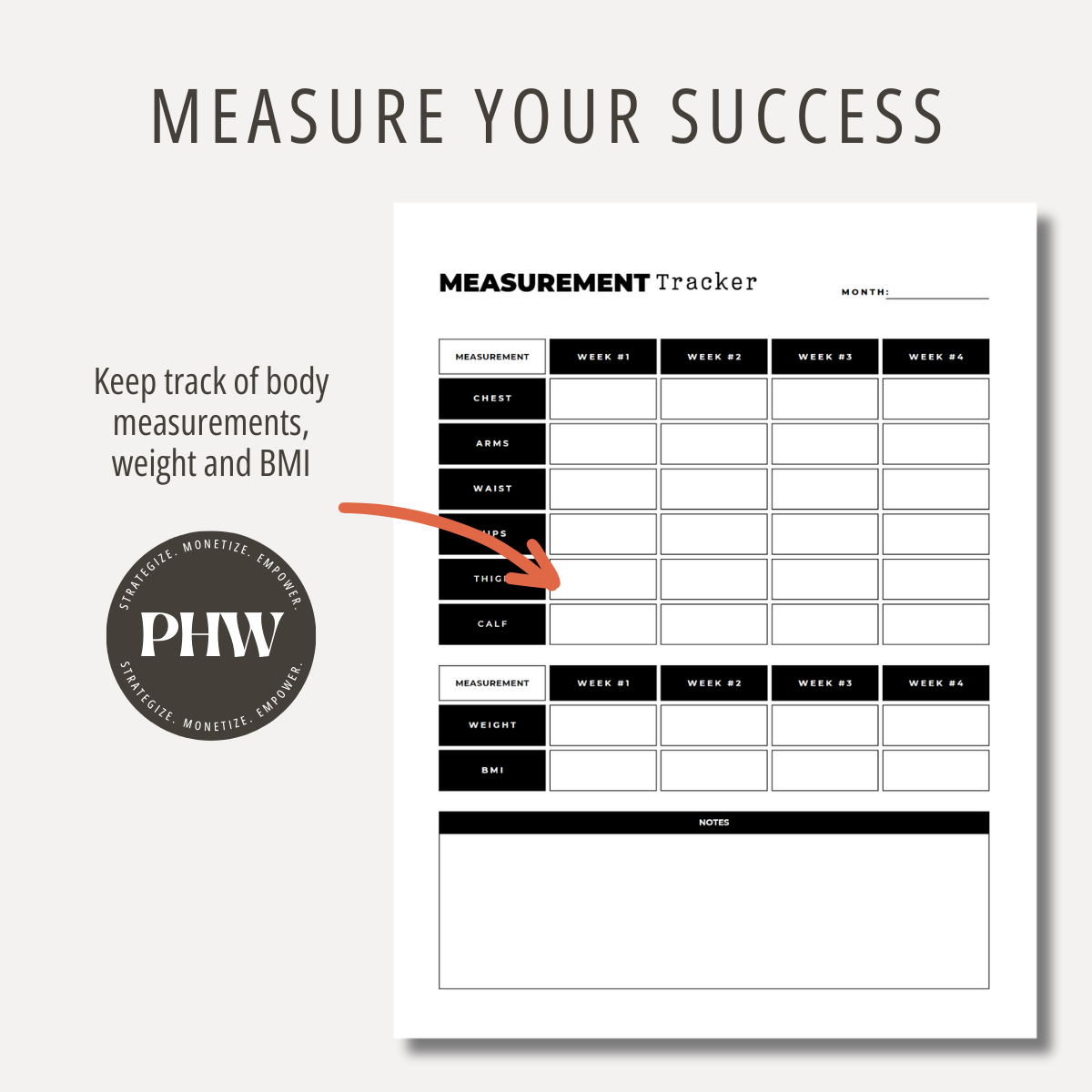 Body Measurement Tracker Printable Body & Weight Chart Tracker PDF