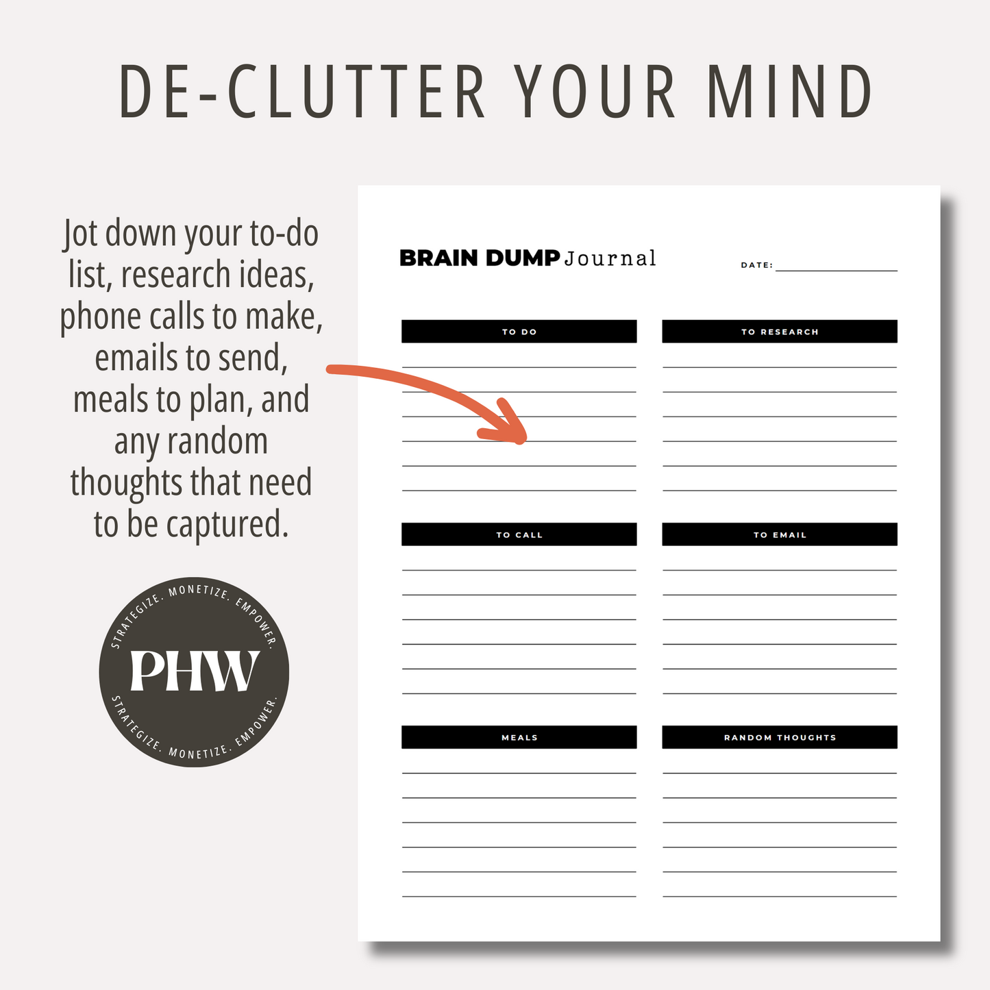 Brain Dump Journal Printable Planner PDF Mind Dump Template