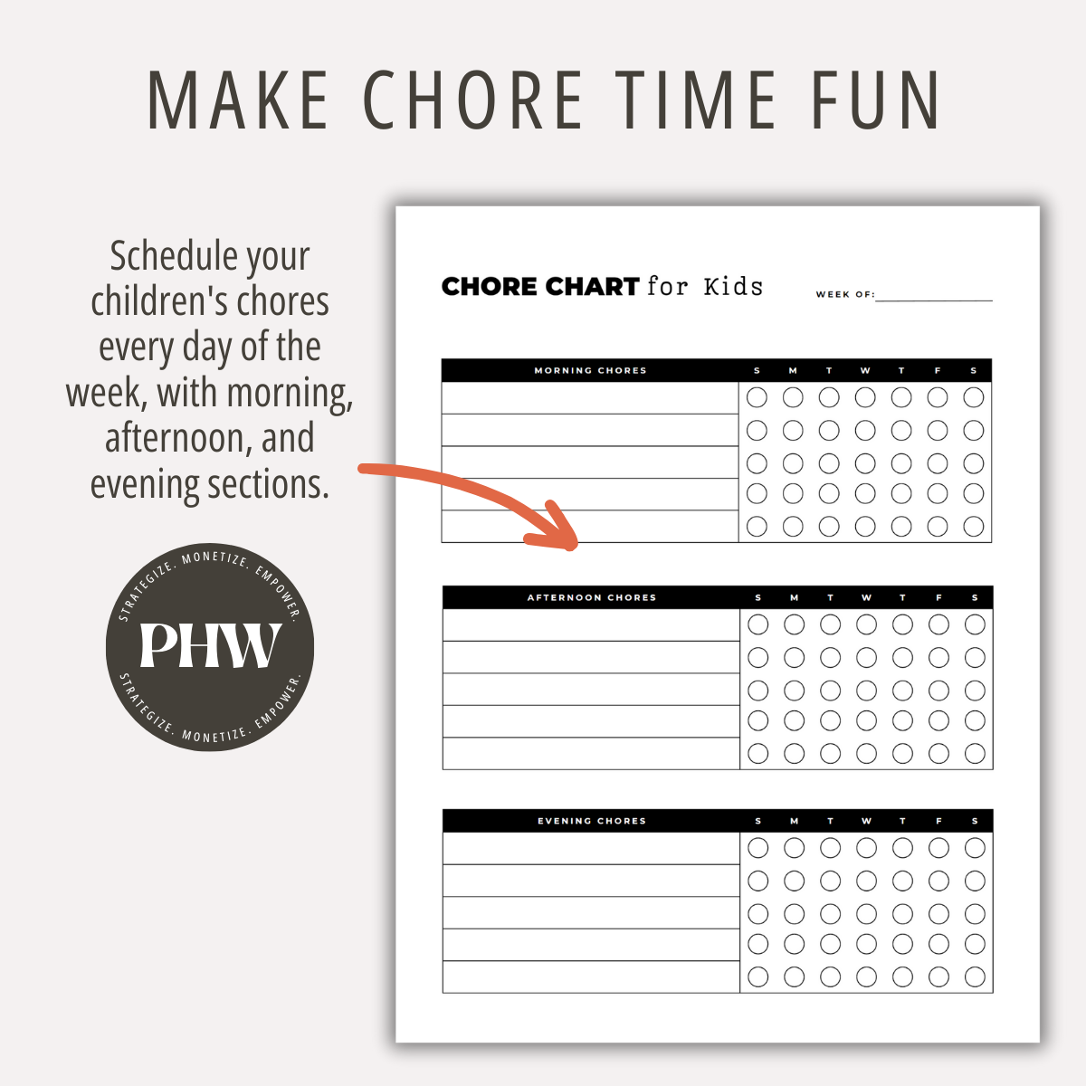 Chore Chart for Kids Printable Planner PDF Chore Tracker Template