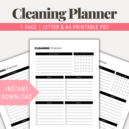 Cleaning Planner PDF Printable Cleaning Planner Template Chore Chart
