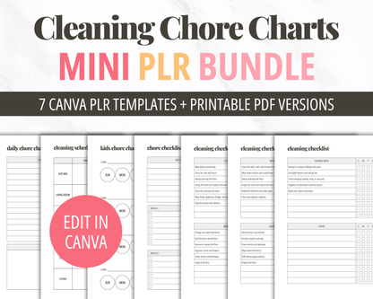 Cleaning Chore Charts Canva Templates PLR | House Cleaning Checklist Printable PDF