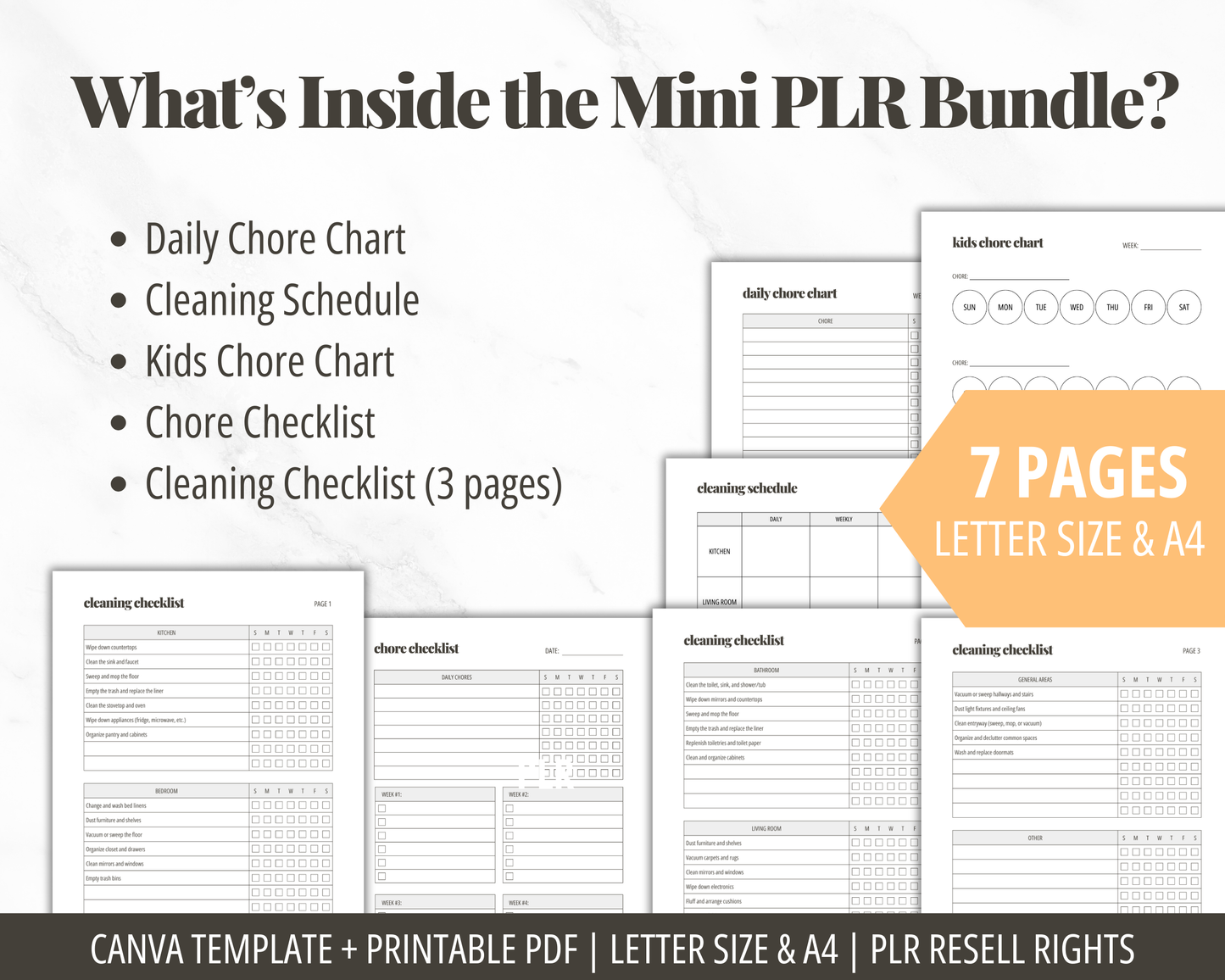 Cleaning Chore Charts Canva Templates PLR | House Cleaning Checklist Printable PDF