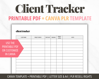 Client Tracker Template Canva PLR | Client Tracking Sheet Printable PDF