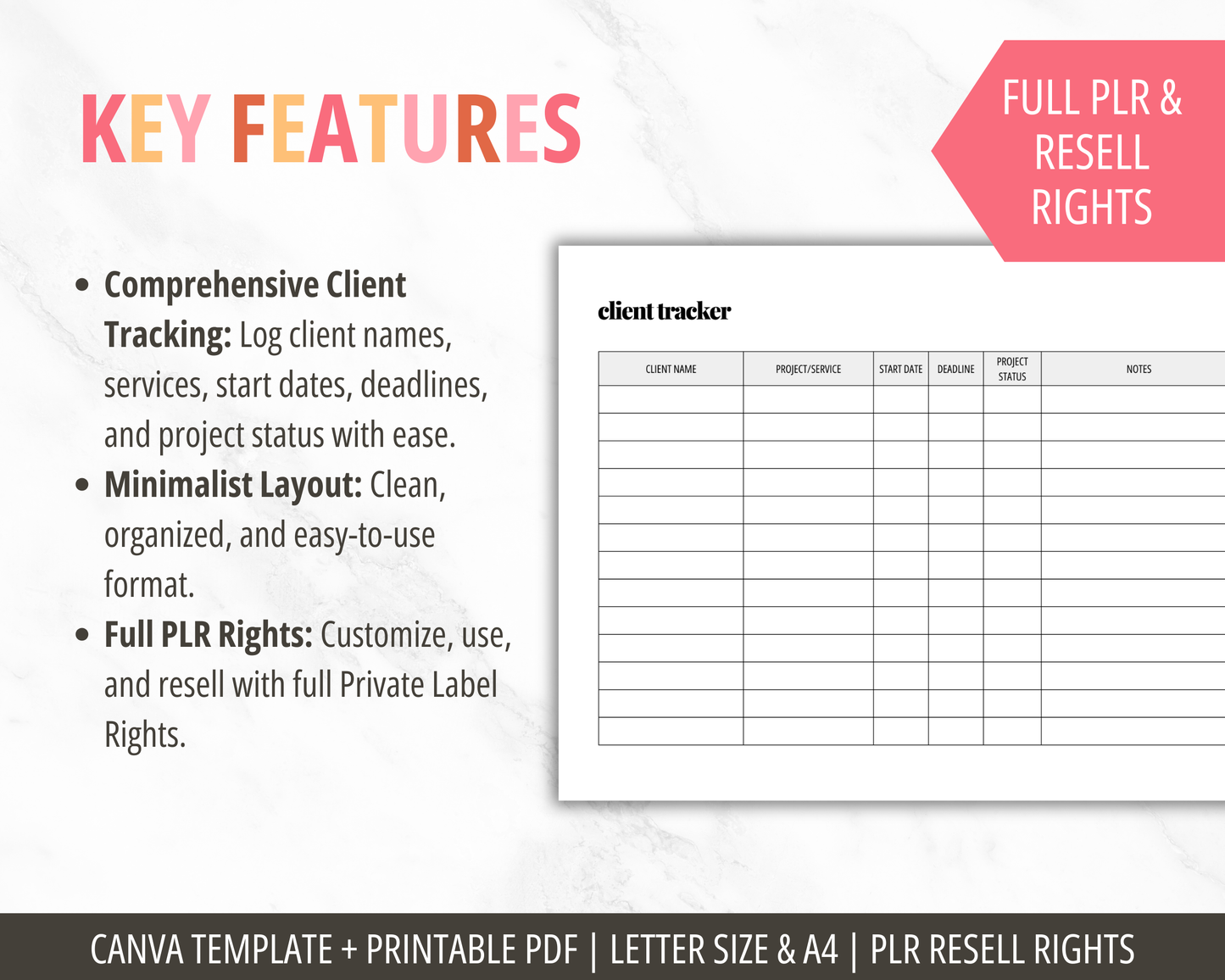 Client Tracker Template Canva PLR | Client Tracking Sheet Printable PDF