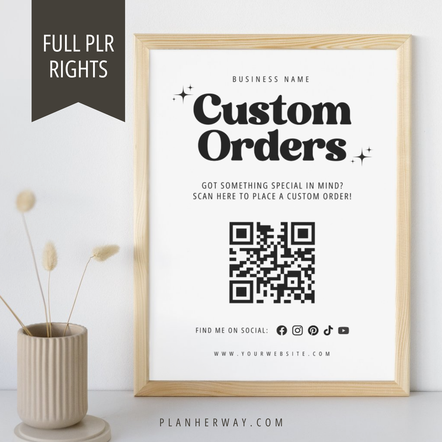 Custom Orders QR Code Sign | Editable Canva Template | Vendor Booth Sign