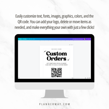 Custom Orders QR Code Sign | Editable Canva Template | Vendor Booth Sign