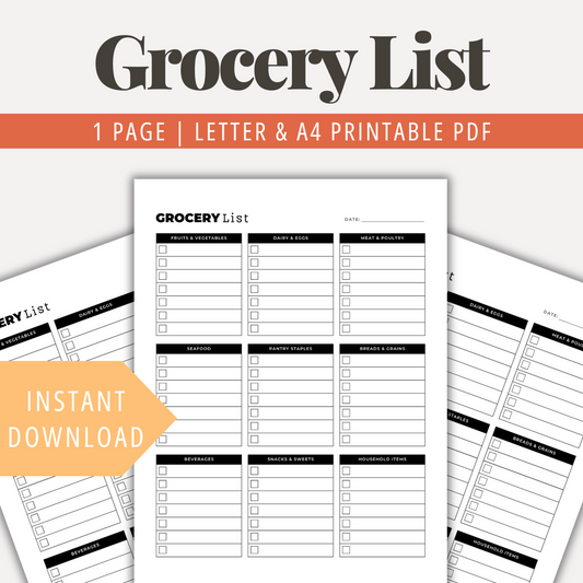 Grocery Shopping List Template Printable Grocery List PDF
