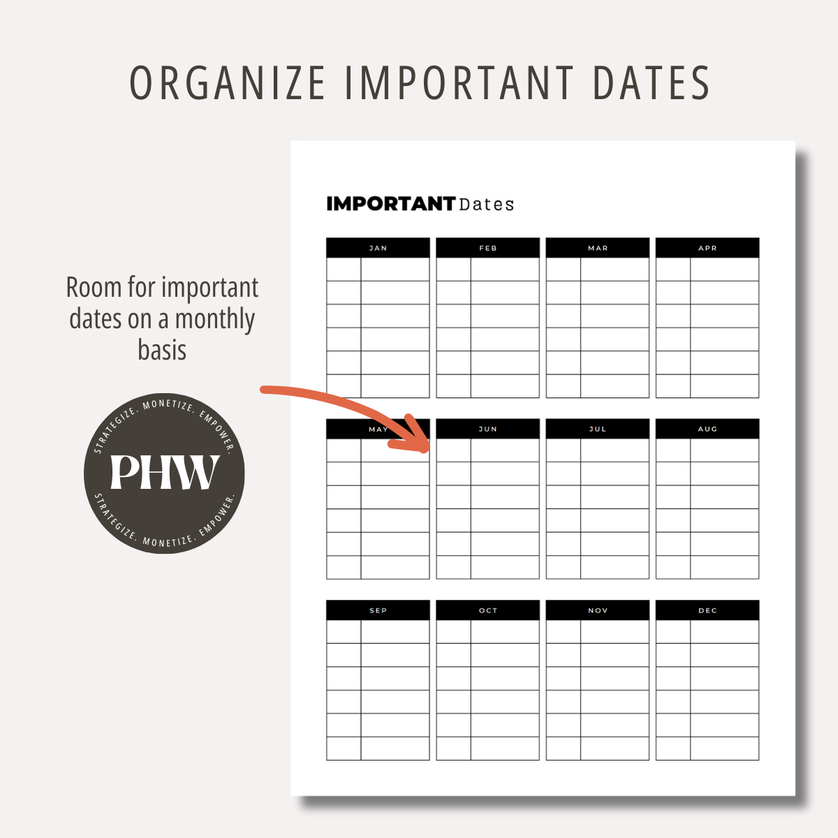 Important Dates Planner Printable Holiday Tracker Birthday Tracker PDF Appointment Tracker