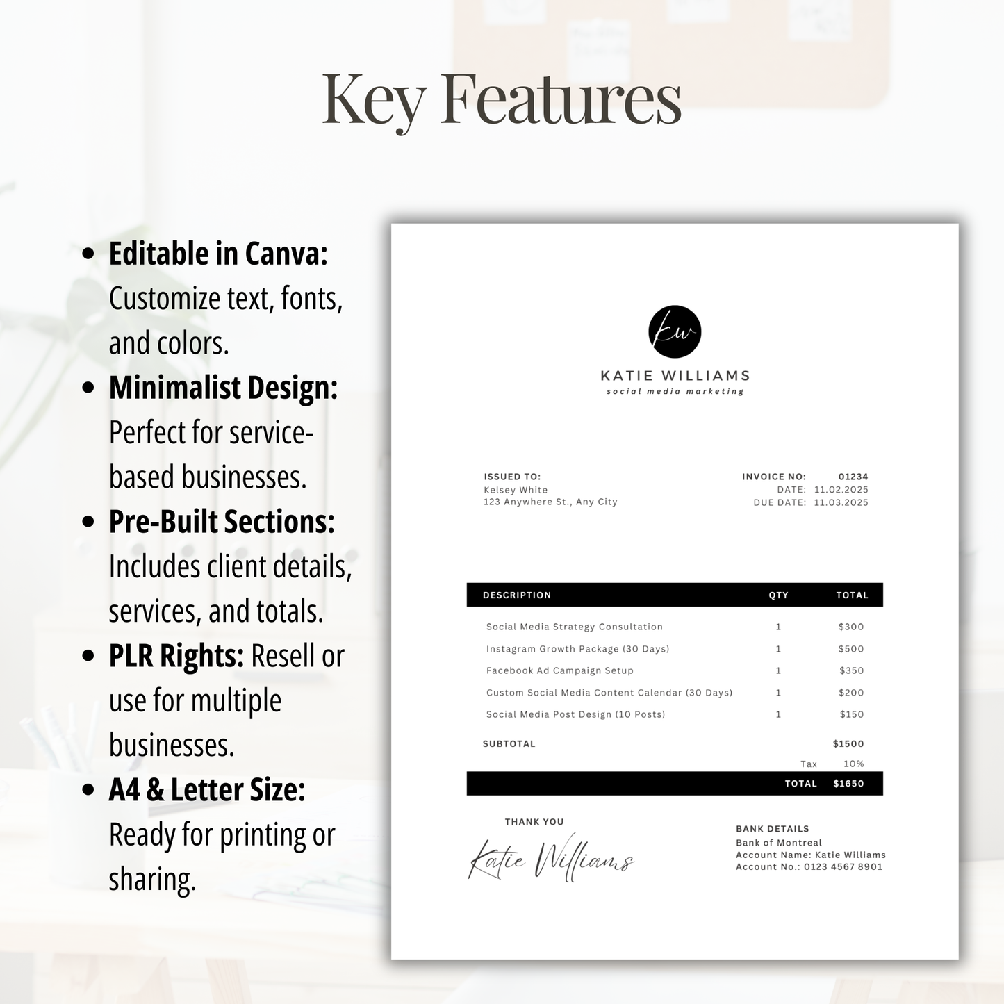 Editable Invoice Template | Small Business Canva PLR | Minimalist Design