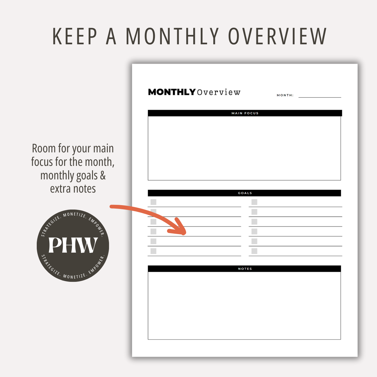 Monthly Overview Printable Planner PDF Monthly Planner Template