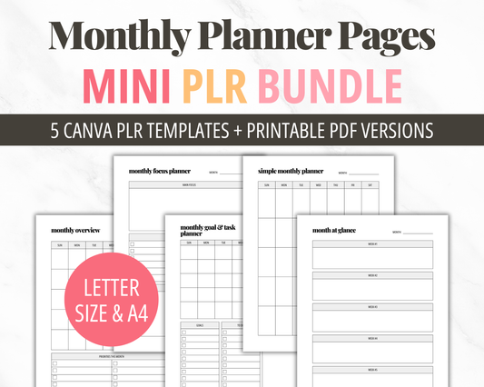 Undated Monthly Planner Printable | Monthly Planner PLR Bundle Canva