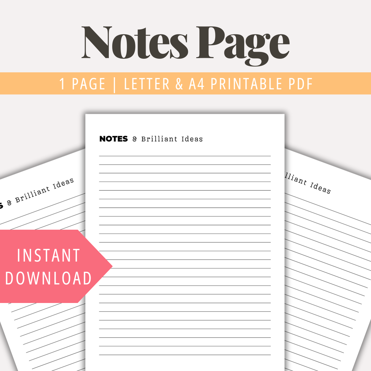 Notes Page Printable Note Taking Template PDF Printable Note Paper ...