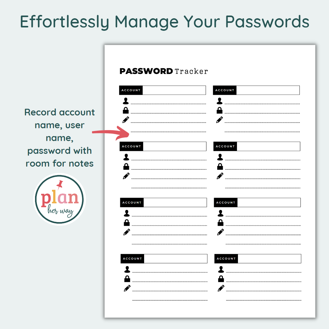 Printable Password Tracker PDF Password Keeper Template