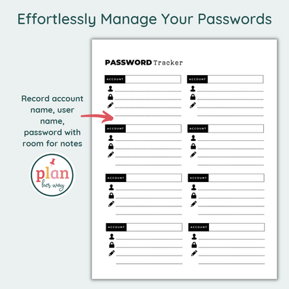 Printable Password Tracker PDF Password Keeper Template