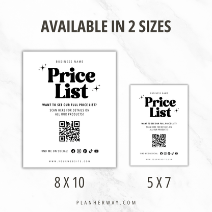 Editable Price List QR Code Sign | Canva Template PLR | Craft Show & Small Business