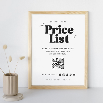 Editable Price List QR Code Sign | Canva Template PLR | Craft Show & Small Business