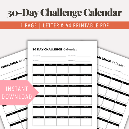 Printable 30-Day Challenge Calendar Template PDF