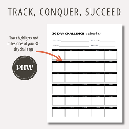 Printable 30-Day Challenge Calendar Template PDF