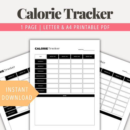 Printable Calorie Tracker Worksheet PDF Calorie Counter Chart Daily Calorie Log