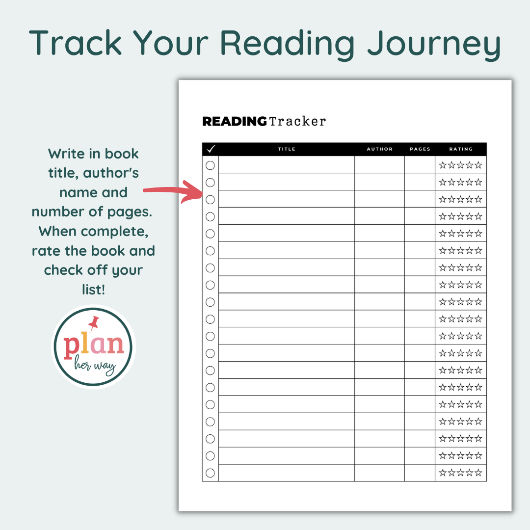 Reading Tracker Printable Planner PDF Reading Log