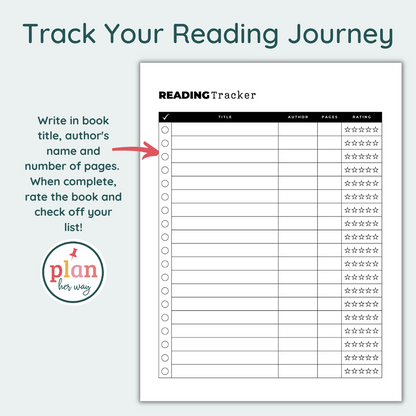 Reading Tracker Printable Planner PDF Reading Log