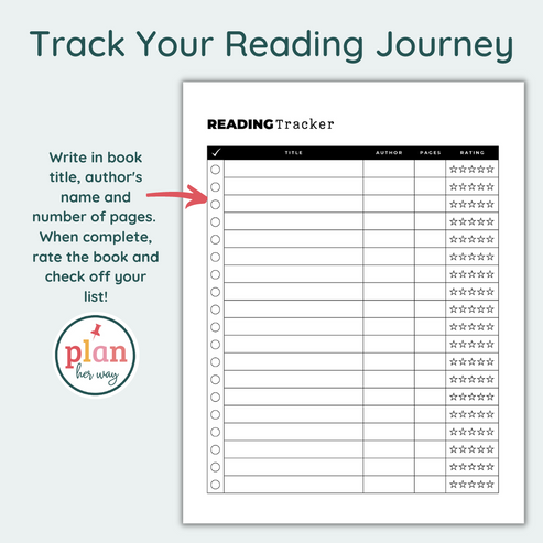 Reading Tracker Printable Planner PDF Reading Log – Plan Her Way