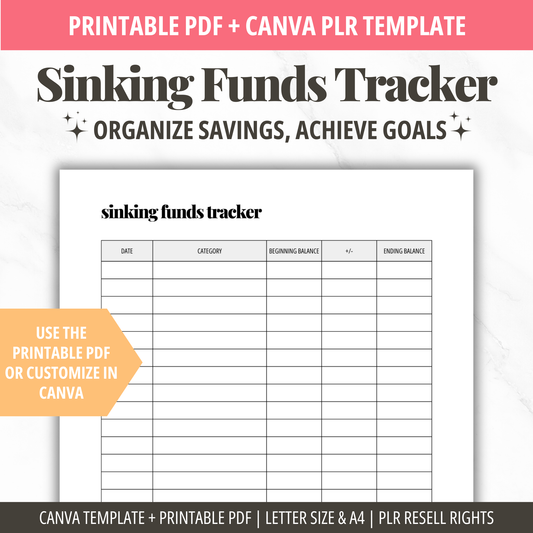 Sinking Funds Tracker Printable | Savings Tracker Canva PLR | Savings Goal Template