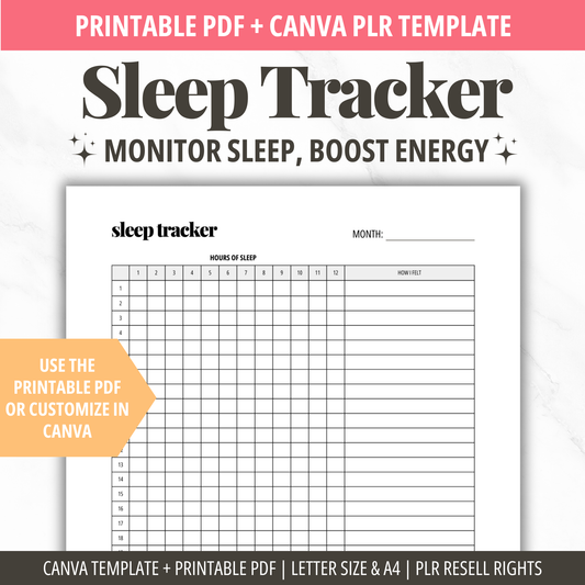 Sleep Tracker Printable PDF | Sleep Tracker Template Canva PLR | Habit Tracker