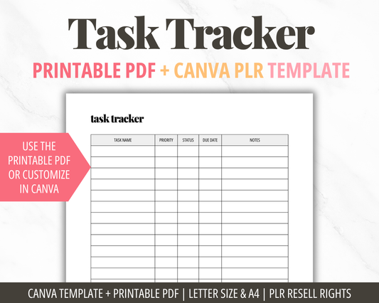 Task Tracker Template | Printable To Do List Tracker PDF Canva PLR Templates