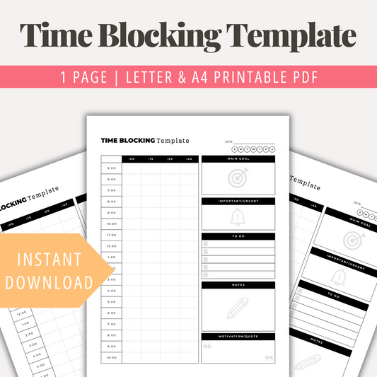 Daily Time Blocking Template Printable Time Boxing Template PDF