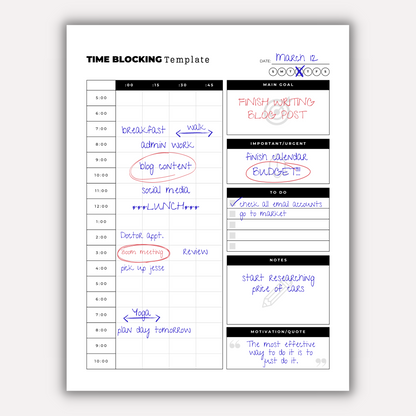 Daily Time Blocking Template Printable Time Boxing Template PDF