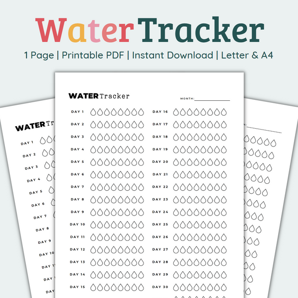 Printable Water Tracker PDF Template Hydration Tracker – Plan Her Way