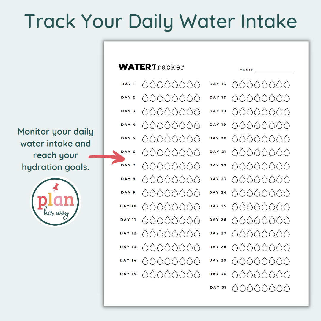 Printable Water Tracker PDF Template Hydration Tracker