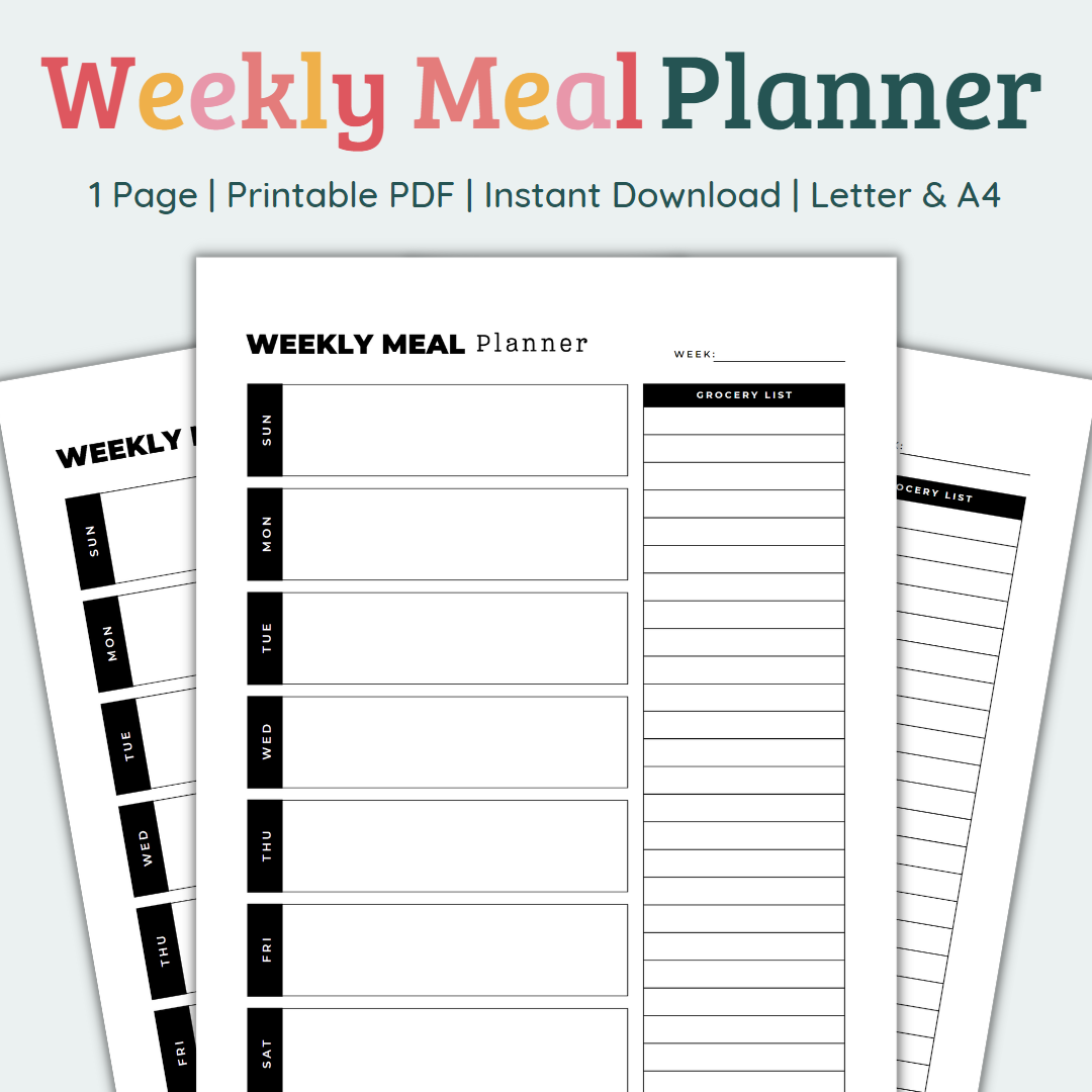 Weekly Meal Planner PDF Printable Meal Planner Template