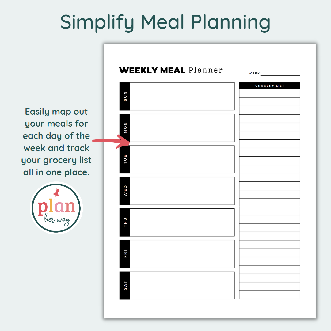 Weekly Meal Planner PDF Printable Meal Planner Template
