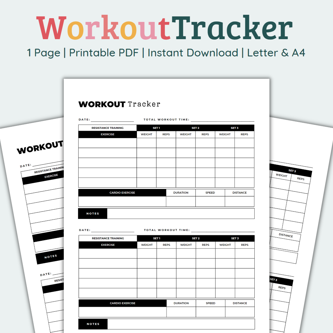 Printable Workout Tracker PDF Fitness Planner Template